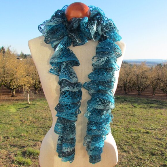 LACE SCARF, TEAL, SPARKLE GRAY, NAVY, TWISTED, SOFT & LONG - WRAP MANY WAYS! - Picture 6 of 6